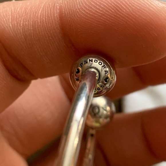 Pandora Open Bangle Charm Bracelet w/ 1 Pandora Charms & 2 Pandora Stoppers EUC - Picture 12 of 16